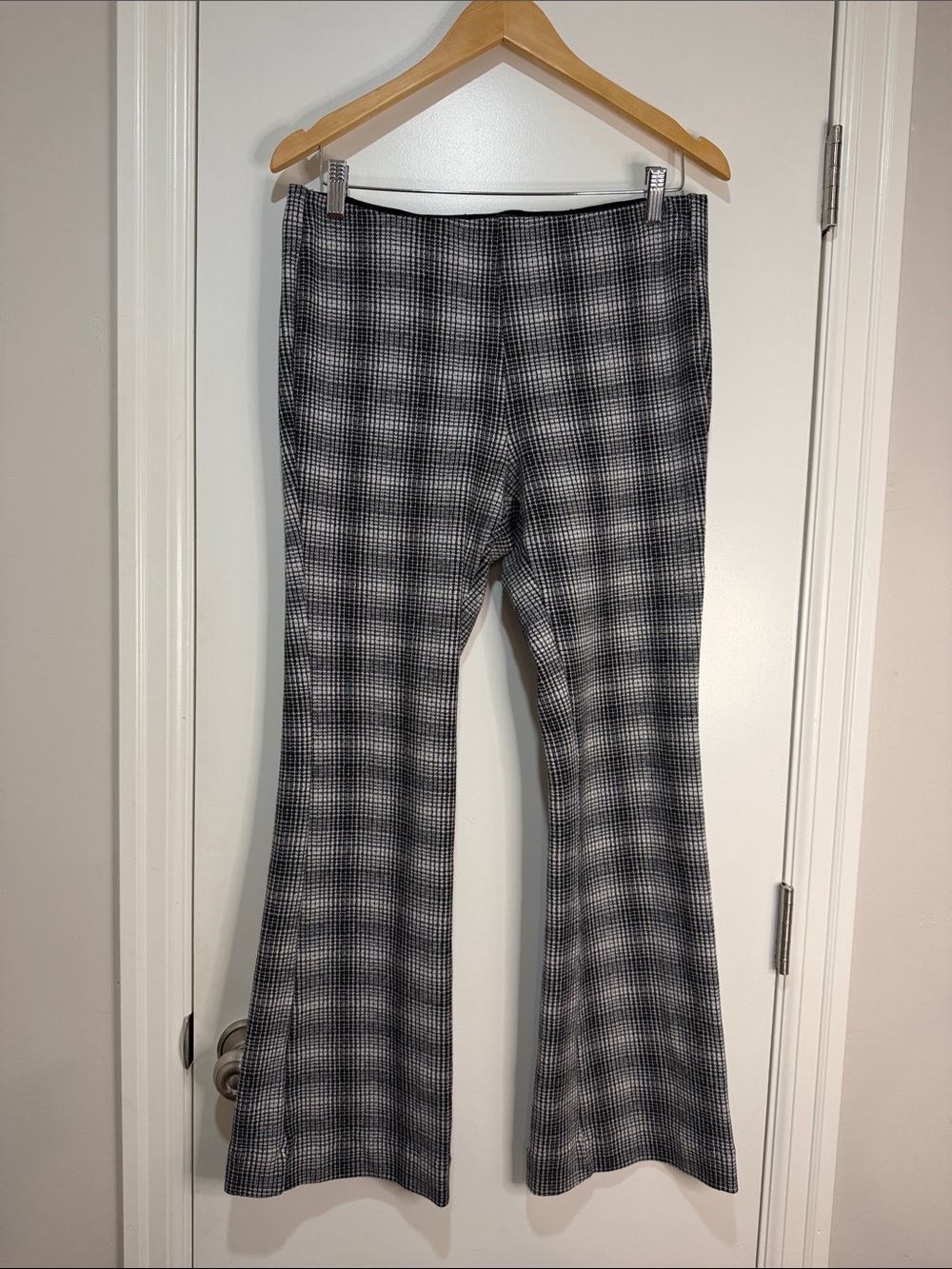Maeve Black and White Plaid Flare Pants